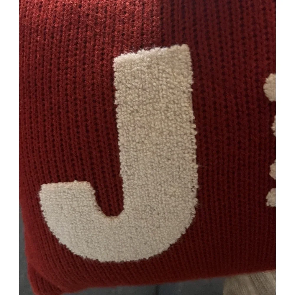 Holiday Red Knit JOY Snowflake Lumbar Decorative Pillow Christmas Home Decor